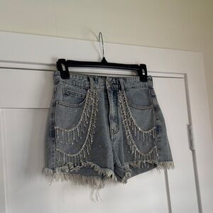 12th Tribe Embellished Denim Shorts